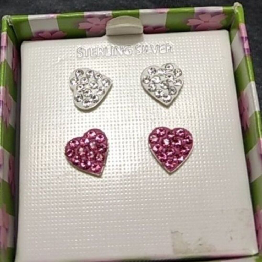 **Final Sale** Sterling silver pink & white heart earrings